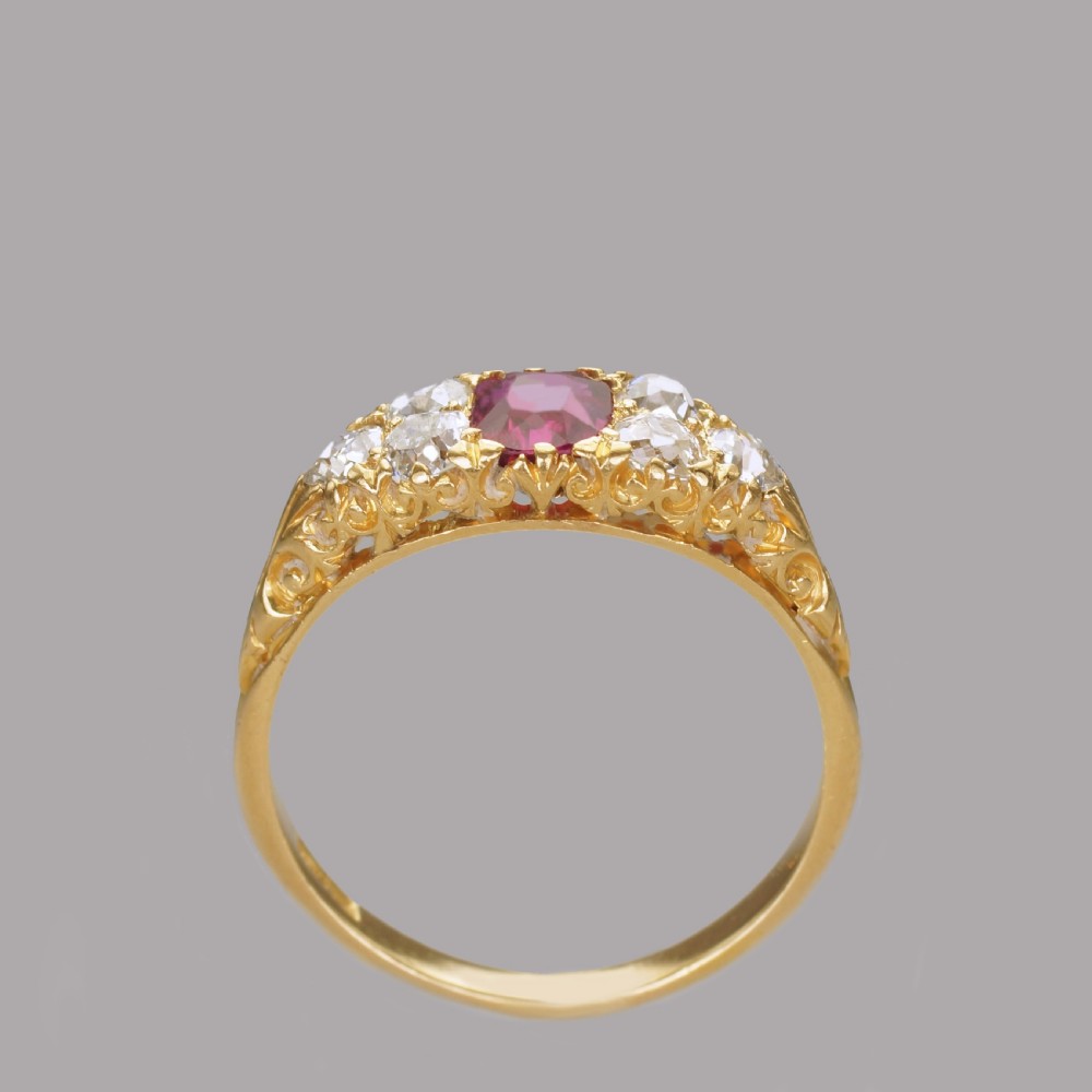 Victorian 18ct Gold Ruby & Old Mine Cut Diamond Ring Antique Ornate English Ring  View VII