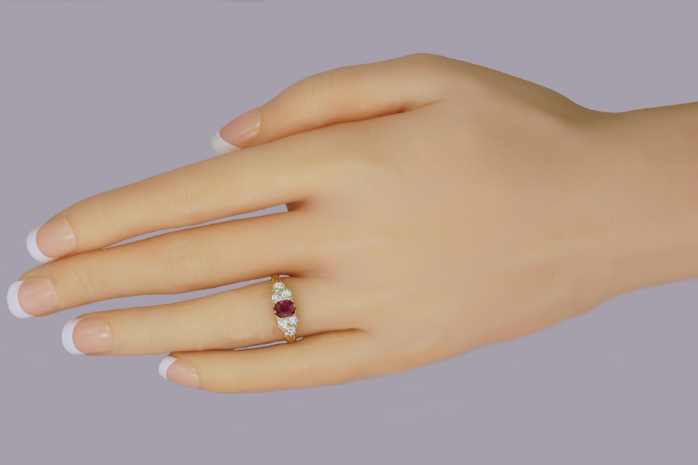 Victorian 18ct Gold Ruby & Old Mine Cut Diamond Ring Antique Ornate English Ring  View VIII