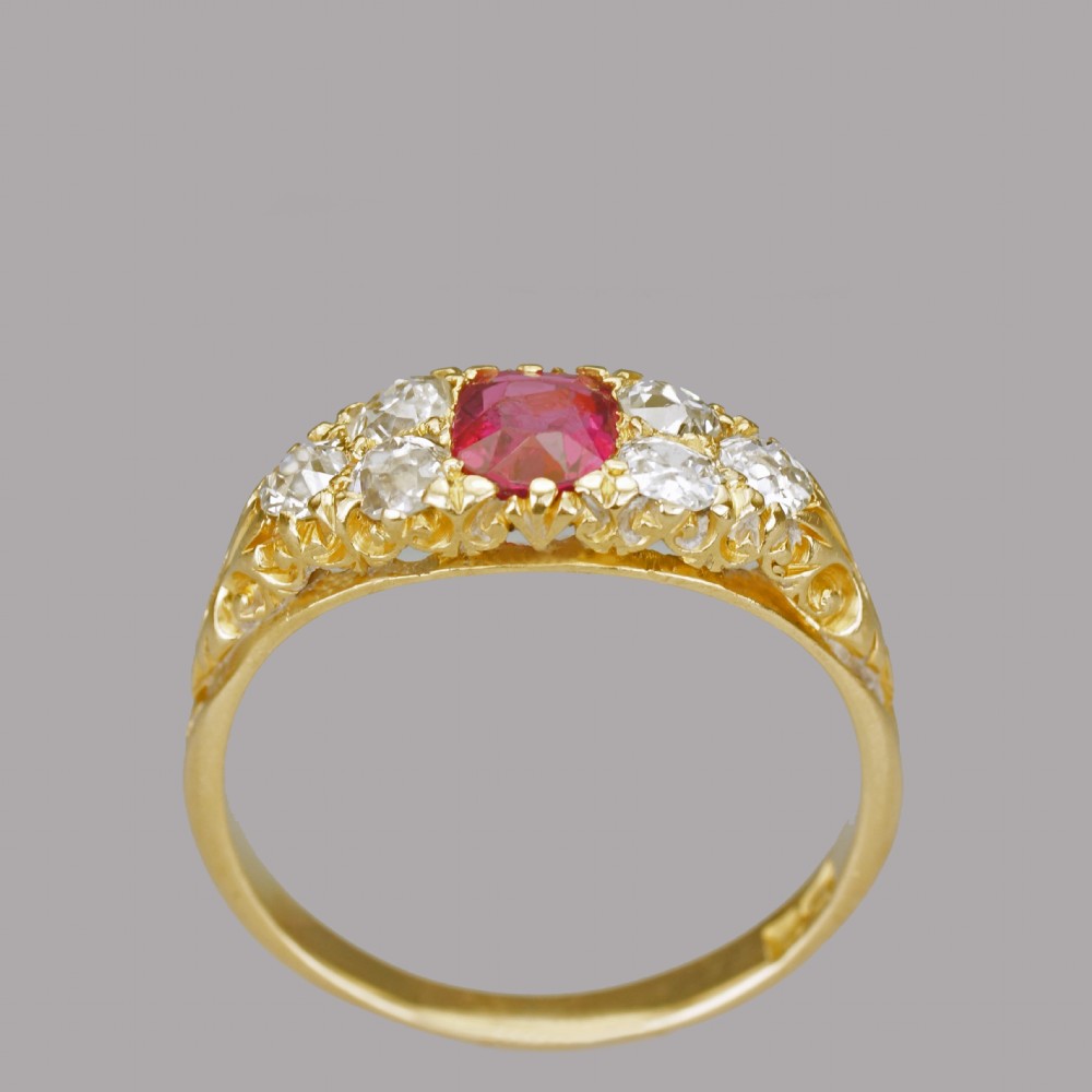 Victorian 18ct Gold Ruby & Old Mine Cut Diamond Ring Antique Ornate English Ring  View IX