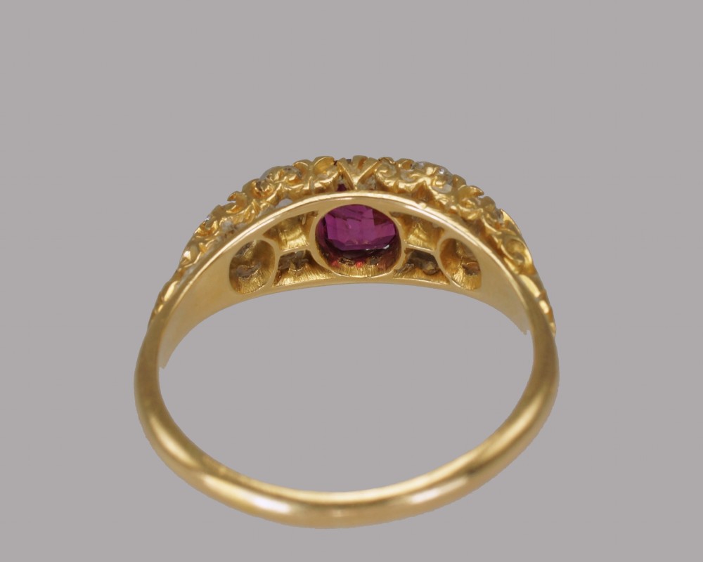 Victorian 18ct Gold Ruby & Old Mine Cut Diamond Ring Antique Ornate English Ring  View XI