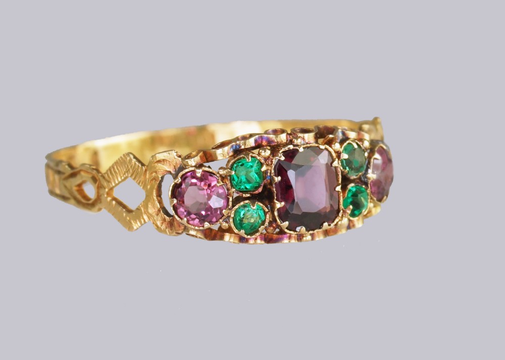 Antique 18ct Gold Amethyst & Emerald English Ornate Mid Victorian Ring circa 1870 View VI