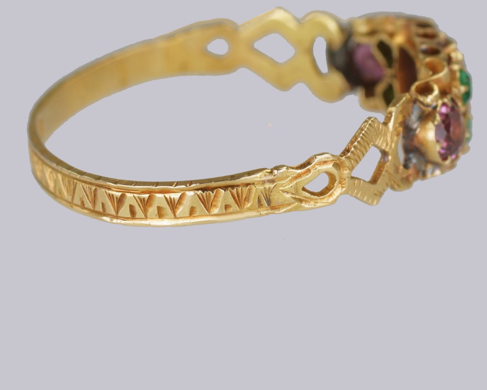 Antique 18ct Gold Amethyst & Emerald English Ornate Mid Victorian Ring circa 1870 View VIII