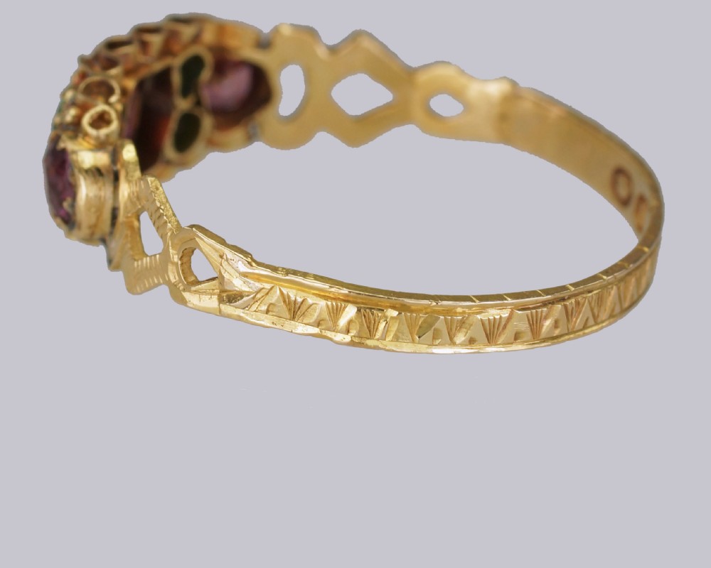 Antique 18ct Gold Amethyst & Emerald English Ornate Mid Victorian Ring circa 1870 View IX