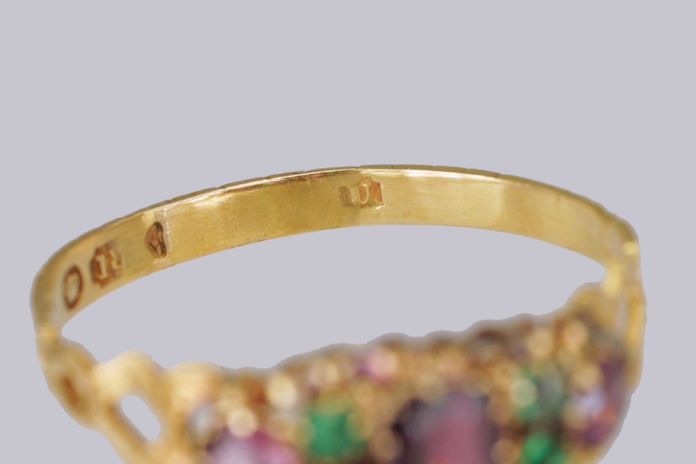 Antique 18ct Gold Amethyst & Emerald English Ornate Mid Victorian Ring circa 1870 View XII