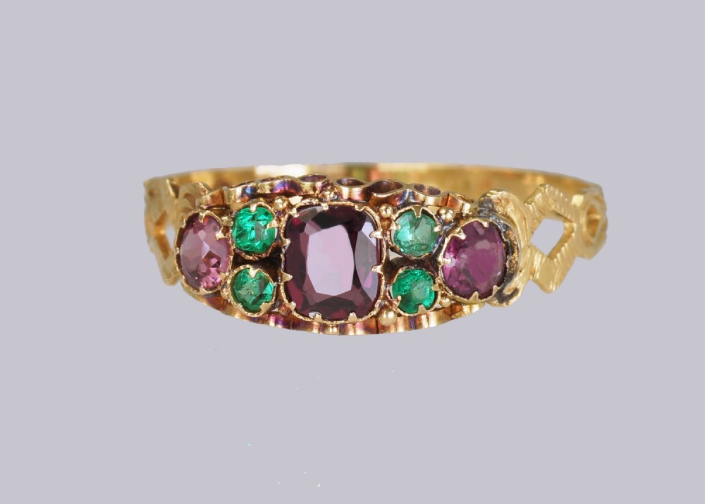 Antique 18ct Gold Amethyst & Emerald English Ornate Mid Victorian Ring circa 1870 View XV