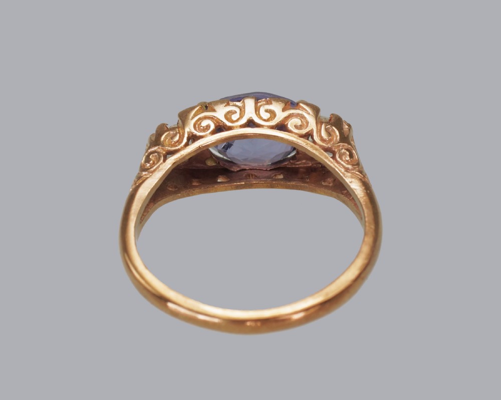 Victorian 2ct Sapphire & Rose Cut Diamond 15ct Gold Antique Trilogy Ring circa 1890 View XI