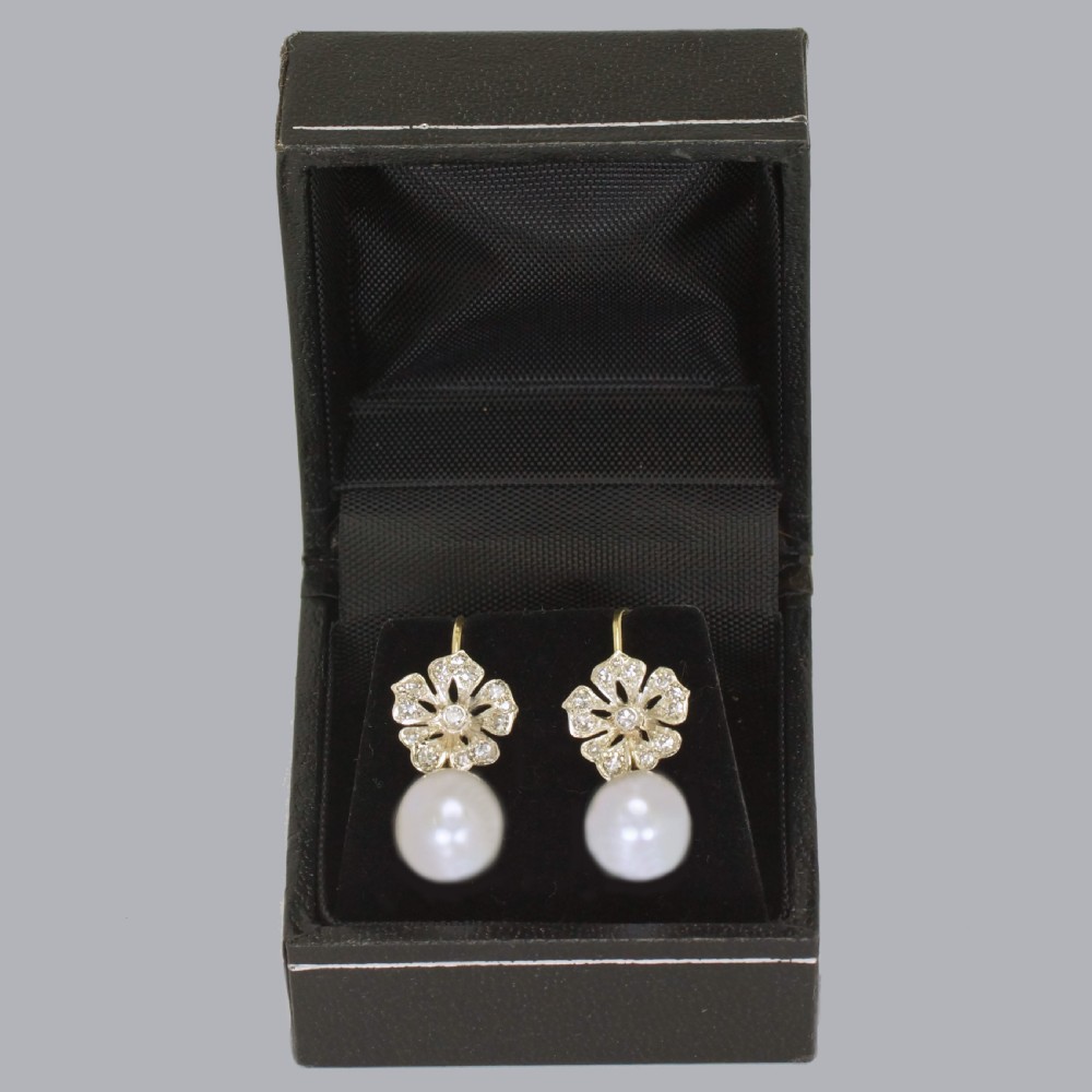 Edwardian Pearl & Swiss Cut Diamond Drop 18ct Gold Antique Dangle Earrings circa 1910  View VII