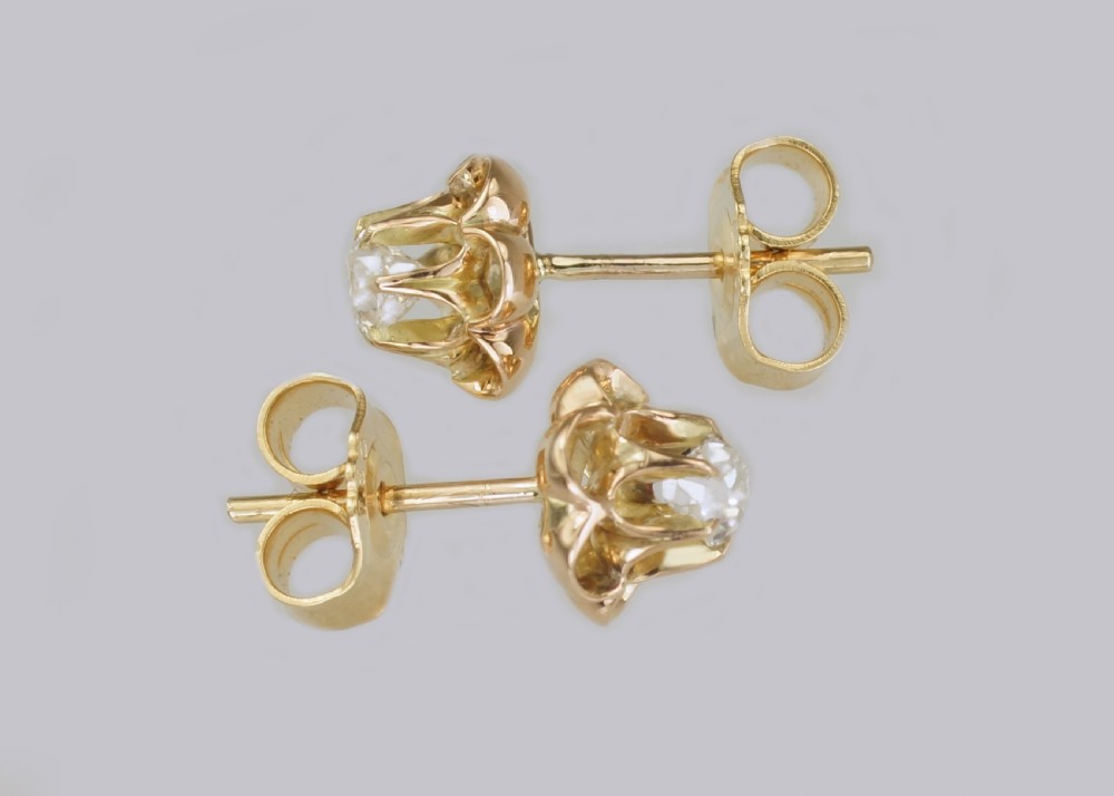 Victorian 0.45 Ct Old Mine Cut Diamond 18ct Gold Floral Stud Antique Earrings  View III