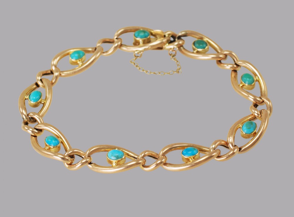 Antique Victorian 15ct Gold Turquoise Curb Link Bracelet Circa 1880