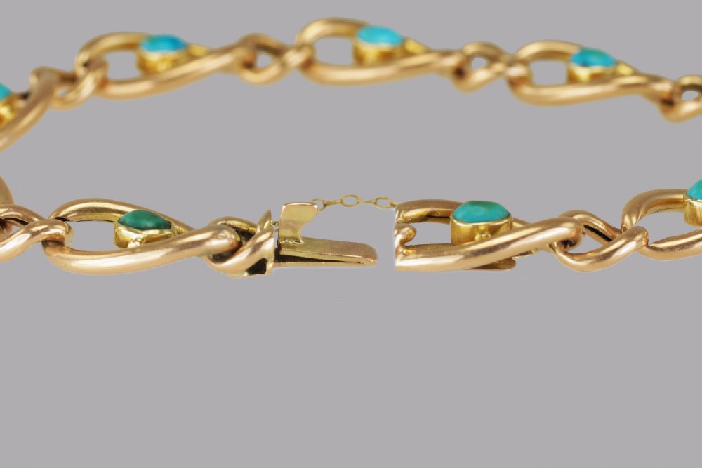 Antique Victorian 15ct Gold Turquoise Curb Link Bracelet Circa 1880 View II