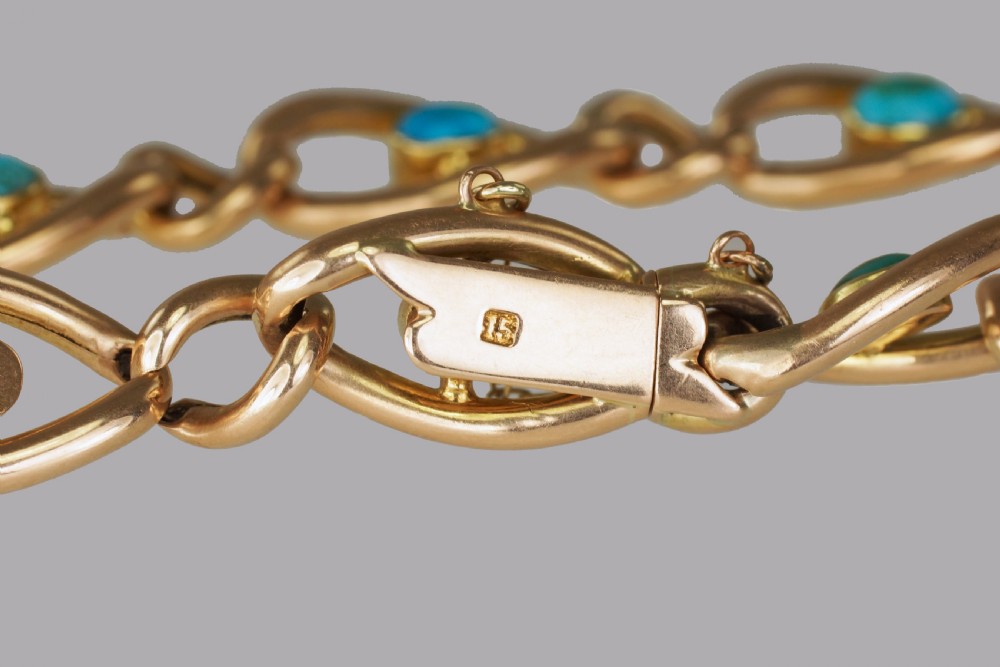 Antique Victorian 15ct Gold Turquoise Curb Link Bracelet Circa 1880 View III