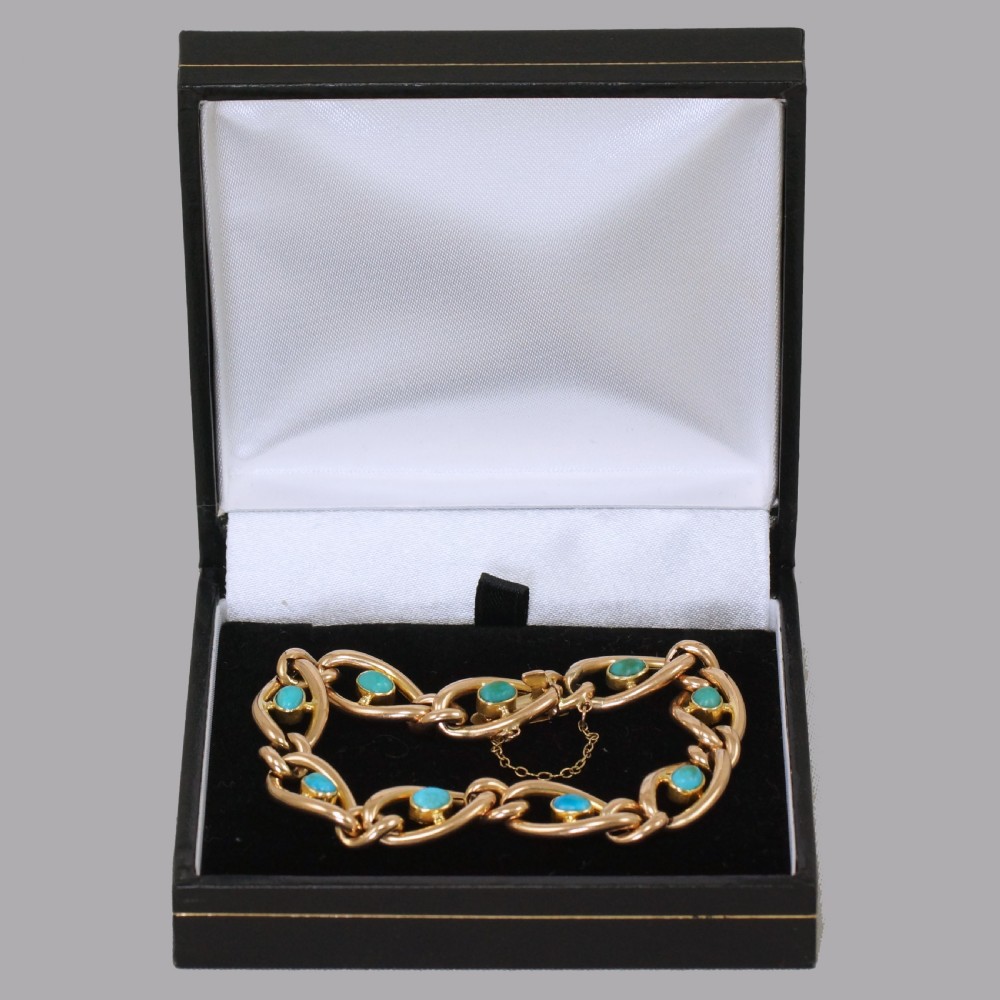 Antique Victorian 15ct Gold Turquoise Curb Link Bracelet Circa 1880 View IV