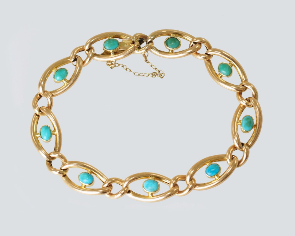 Antique Victorian 15ct Gold Turquoise Curb Link Bracelet Circa 1880 View V