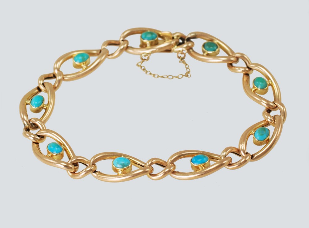 Antique Victorian 15ct Gold Turquoise Curb Link Bracelet Circa 1880 View VI