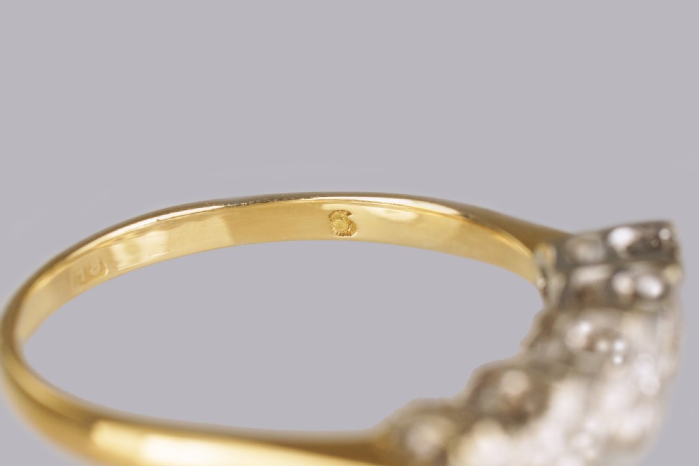 Art Deco Swiss Cut Diamond 18ct Gold & Platinum Five Stone Vintage 1920's Ring View V