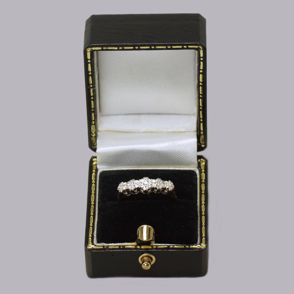 Art Deco Swiss Cut Diamond 18ct Gold & Platinum Five Stone Vintage 1920's Ring View VIII