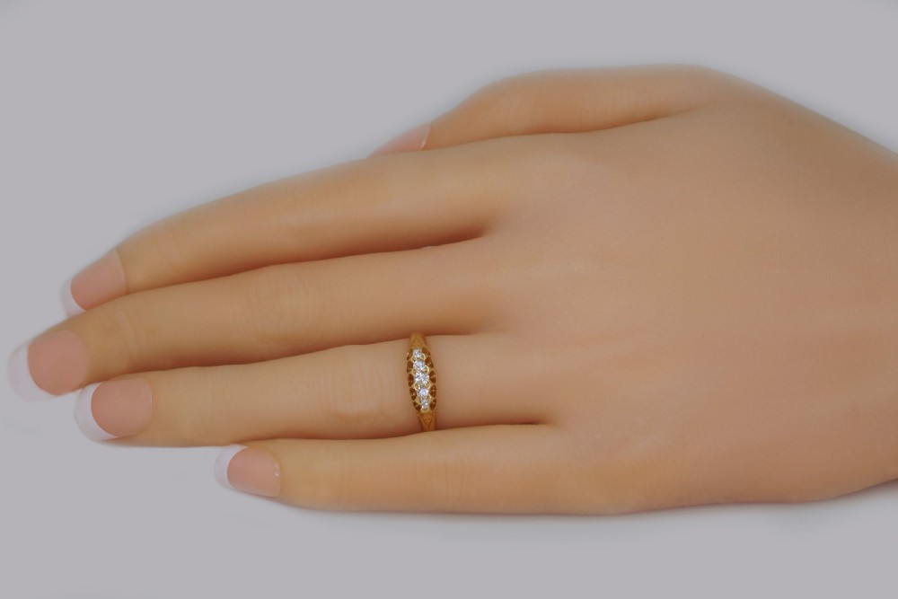 Victorian 18ct Gold 0.30ct Old Cut Diamond 5 Stone Antique Ring Birmingham 1892 View II