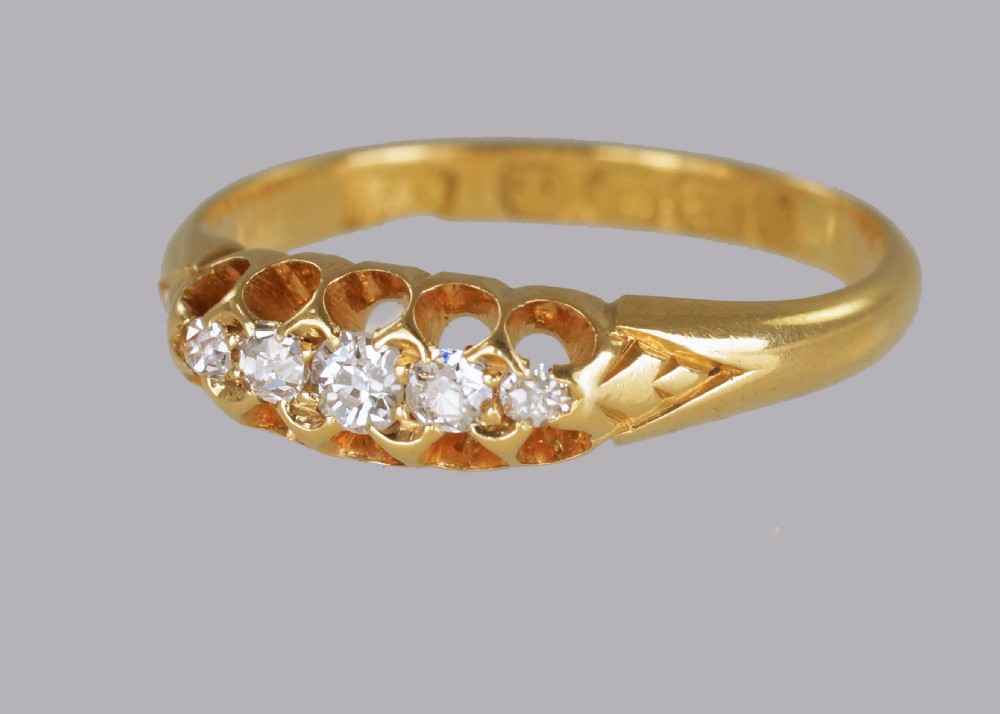 Victorian 18ct Gold 0.30ct Old Cut Diamond 5 Stone Antique Ring Birmingham 1892 View III