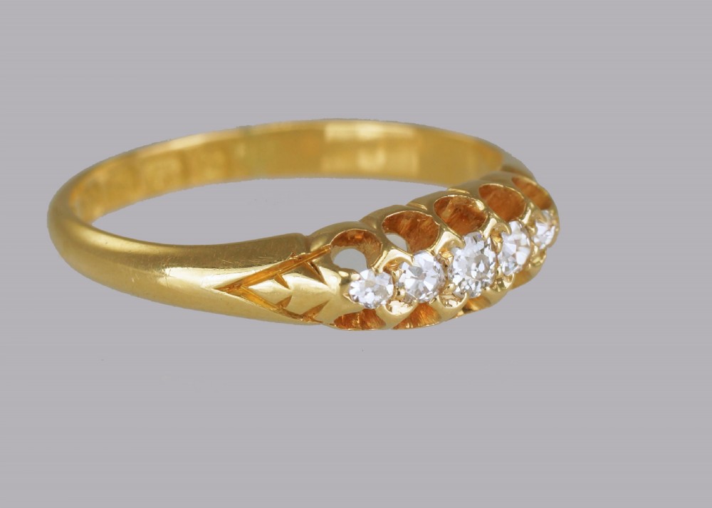 Victorian 18ct Gold 0.30ct Old Cut Diamond 5 Stone Antique Ring Birmingham 1892 View IV