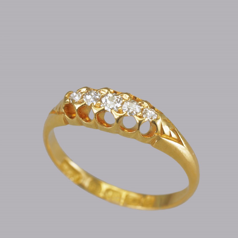 Victorian 18ct Gold 0.30ct Old Cut Diamond 5 Stone Antique Ring Birmingham 1892 View V