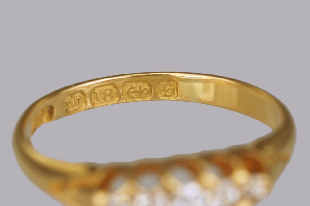 Victorian 18ct Gold 0.30ct Old Cut Diamond 5 Stone Antique Ring Birmingham 1892 View VI