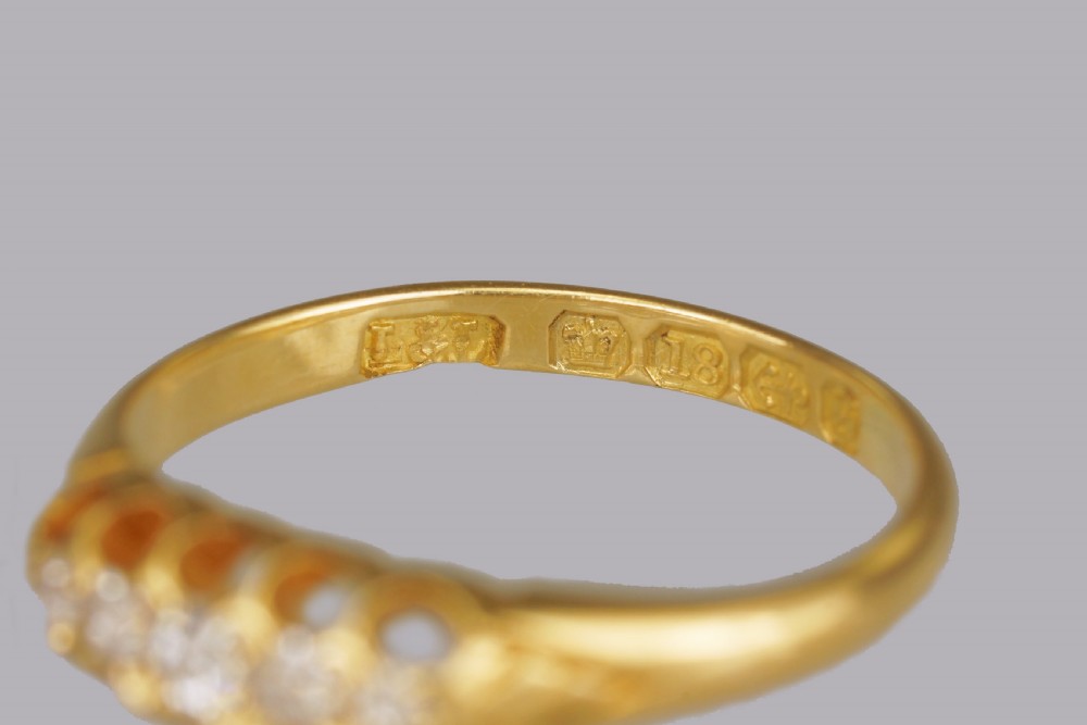 Victorian 18ct Gold 0.30ct Old Cut Diamond 5 Stone Antique Ring Birmingham 1892 View VII