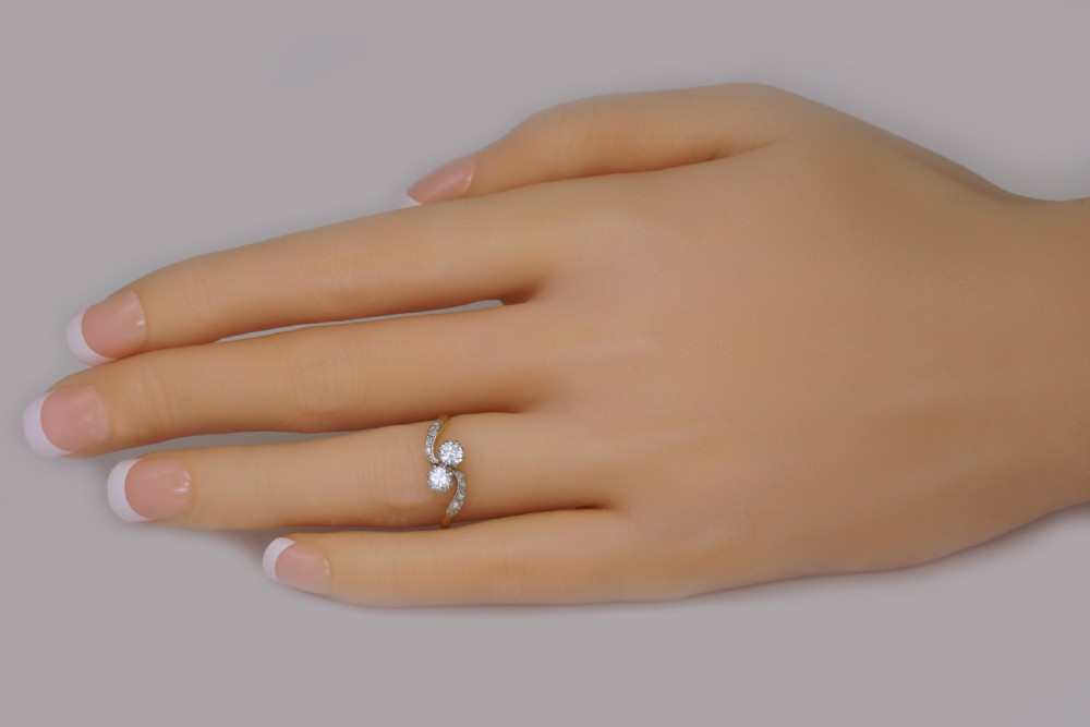 Diamond 2 Stone Twist Ring Antique Edwardian Toi & Moi Engagement Ring circa1910 View II