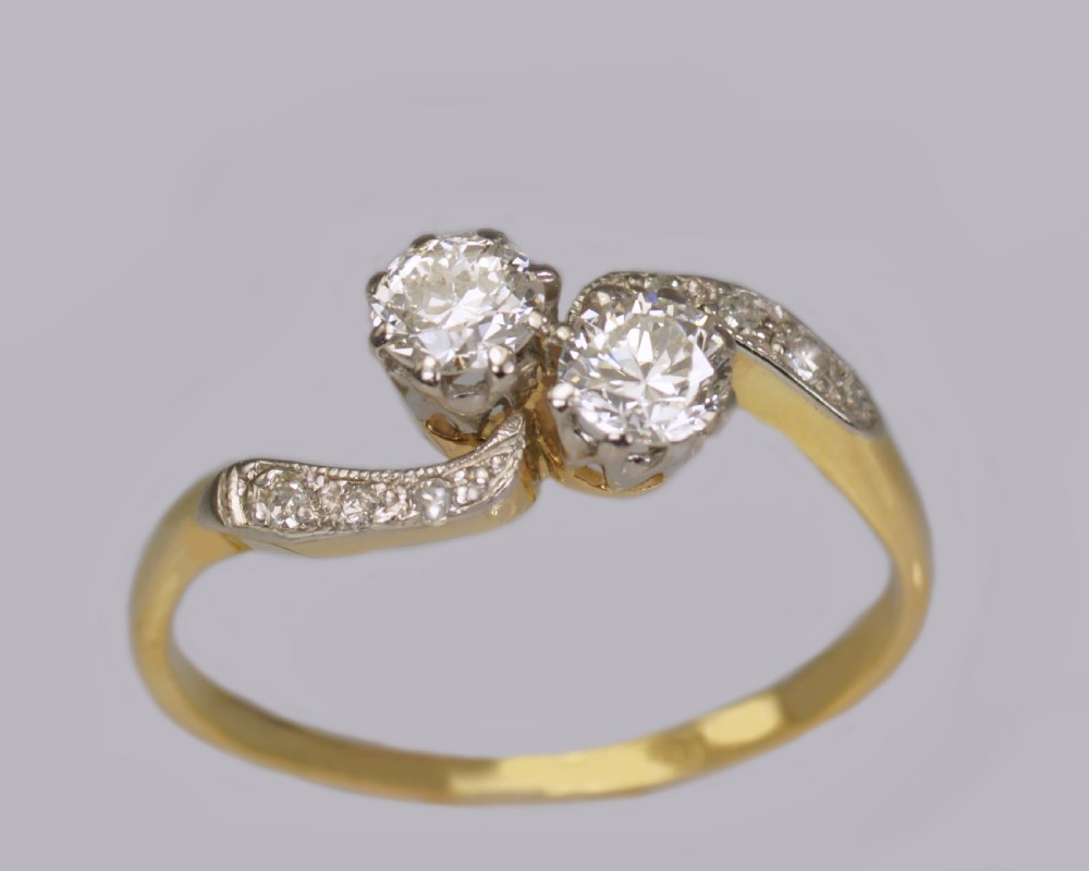 Diamond 2 Stone Twist Ring Antique Edwardian Toi & Moi Engagement Ring circa1910 View VI