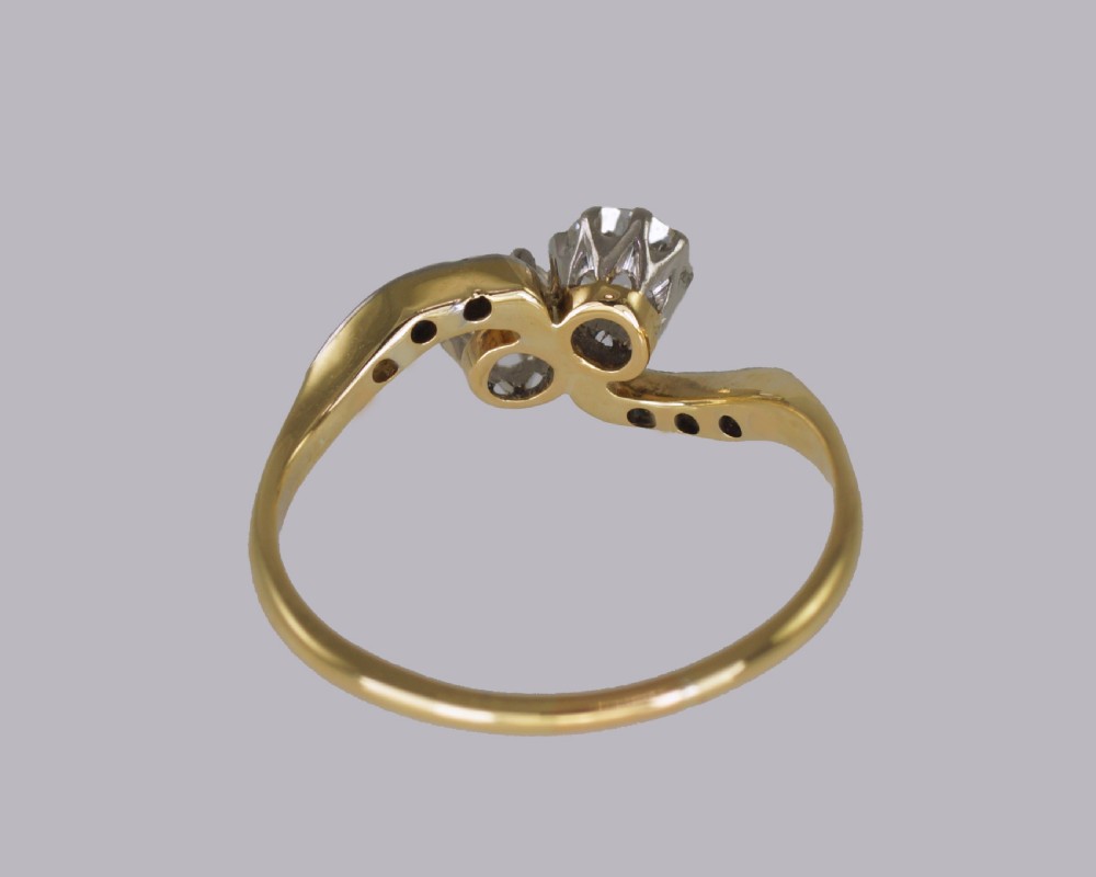 Diamond 2 Stone Twist Ring Antique Edwardian Toi & Moi Engagement Ring circa1910 View VII