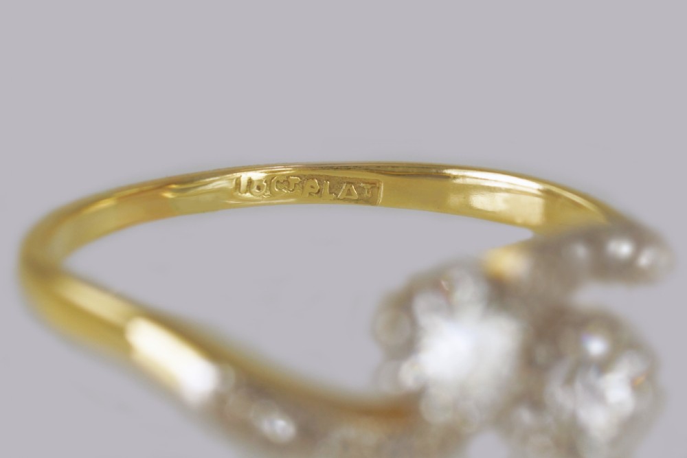 Diamond 2 Stone Twist Ring Antique Edwardian Toi & Moi Engagement Ring circa1910 View VIII