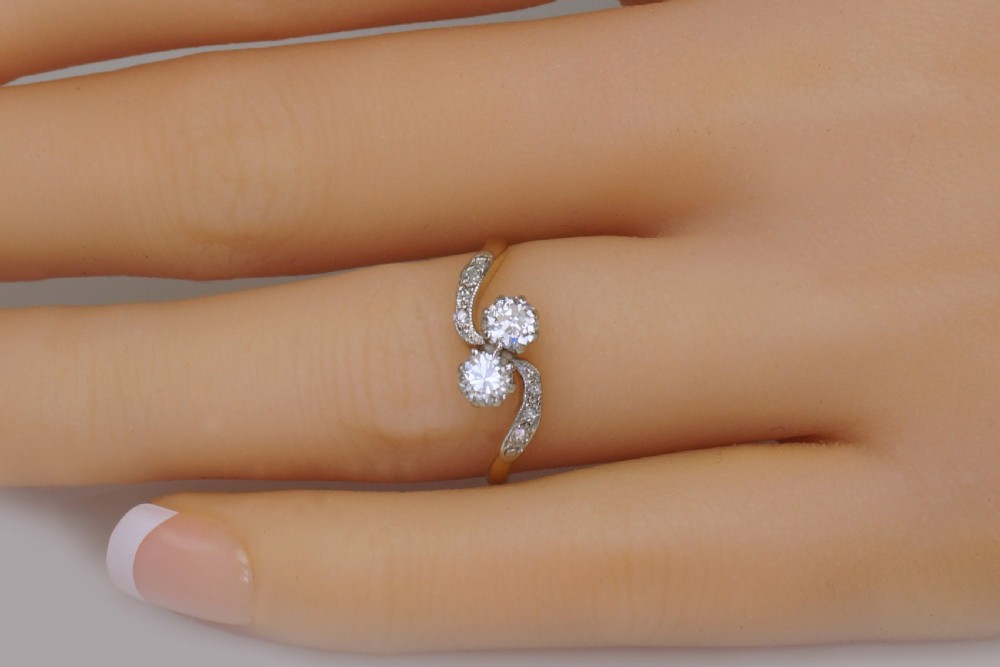 Diamond 2 Stone Twist Ring Antique Edwardian Toi & Moi Engagement Ring circa1910 View IX
