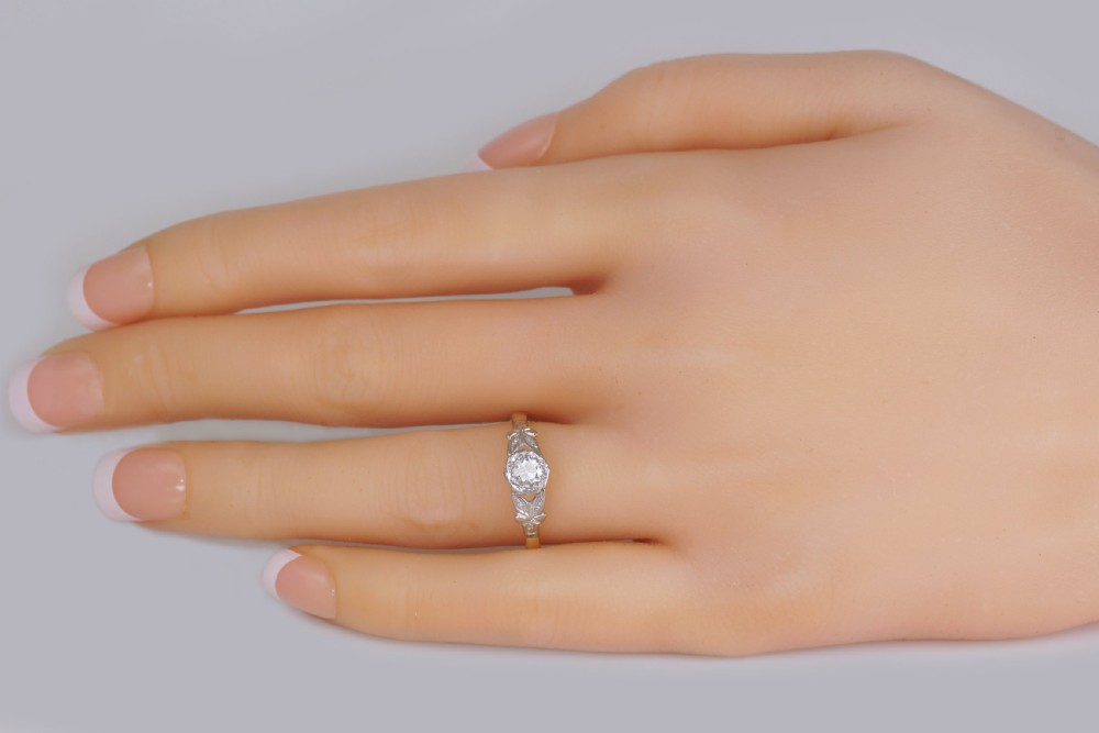 Edwardian Solitaire Diamond Ring 18ct Gold & Plat Antique Engagement Ring circa 1910 View II