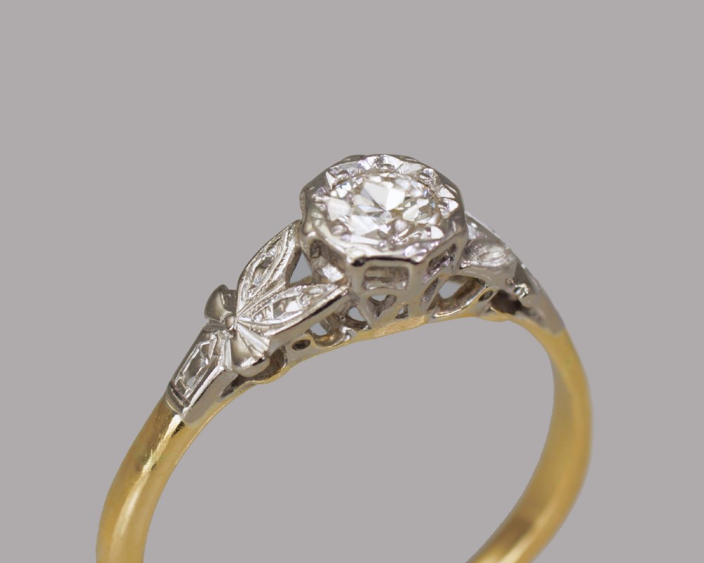 Edwardian Solitaire Diamond Ring 18ct Gold & Plat Antique Engagement Ring circa 1910 View III