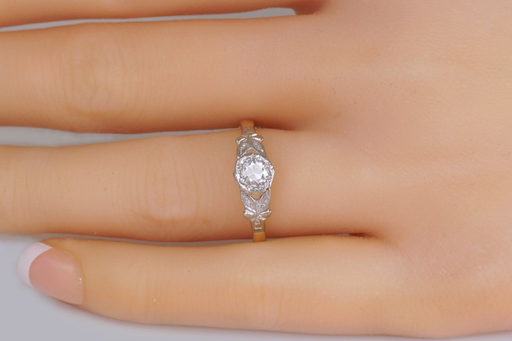 Edwardian Solitaire Diamond Ring 18ct Gold & Plat Antique Engagement Ring circa 1910 View X
