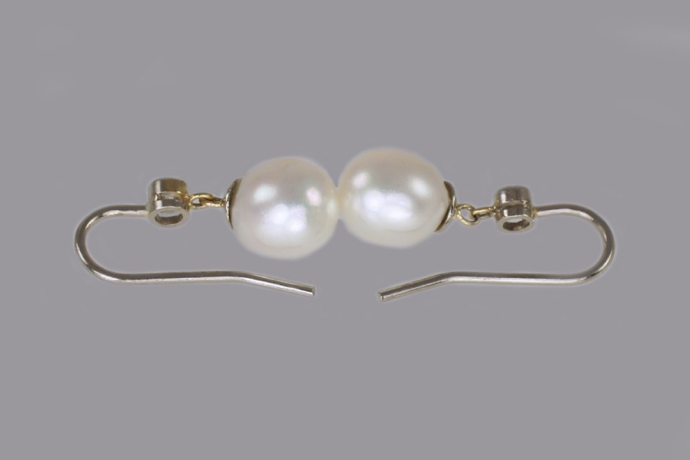 Vintage Pearl & Swiss Cut Diamond Drop 18ct Gold Art Deco Dangle Earrings Ca1930 View III