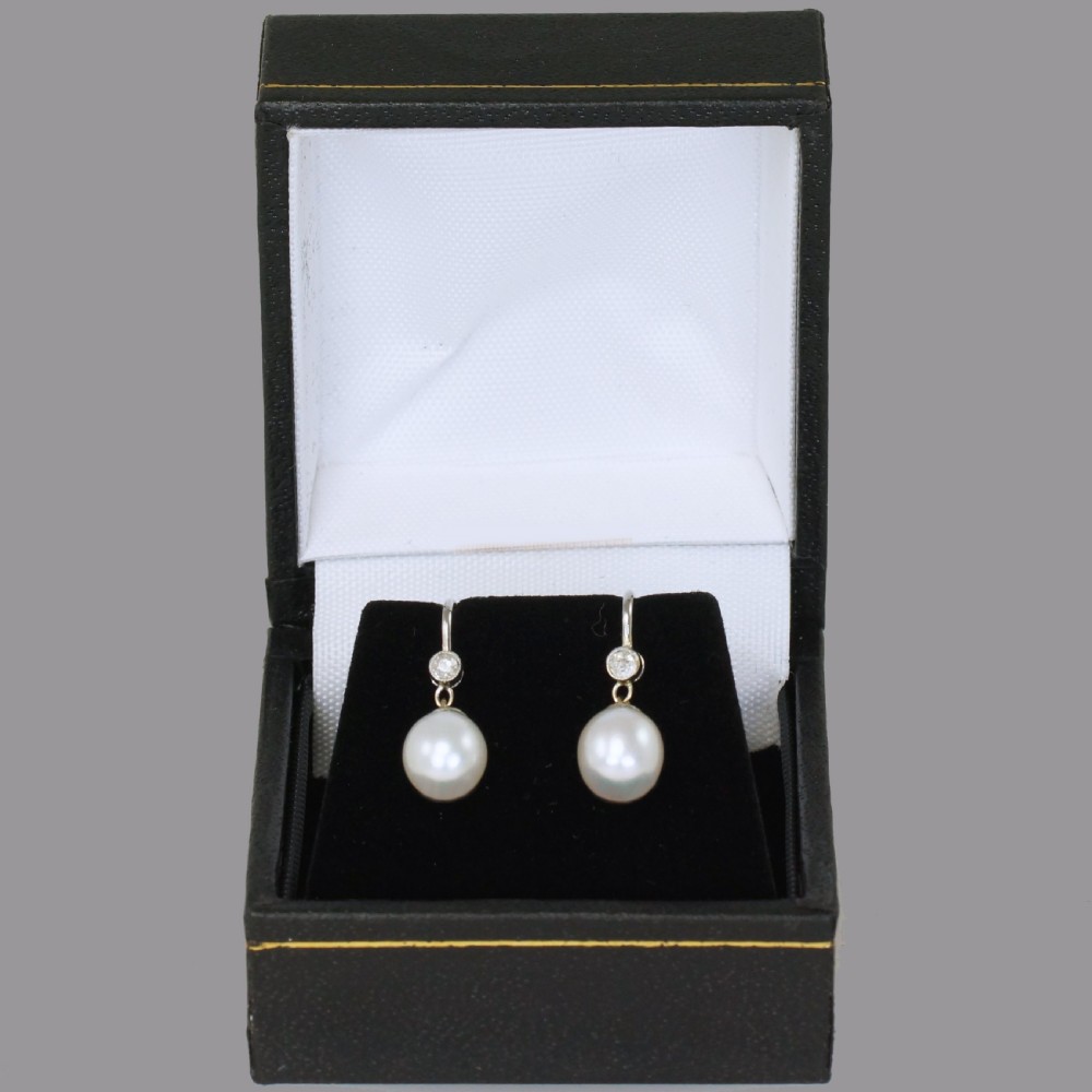 Vintage Pearl & Swiss Cut Diamond Drop 18ct Gold Art Deco Dangle Earrings Ca1930 View IV