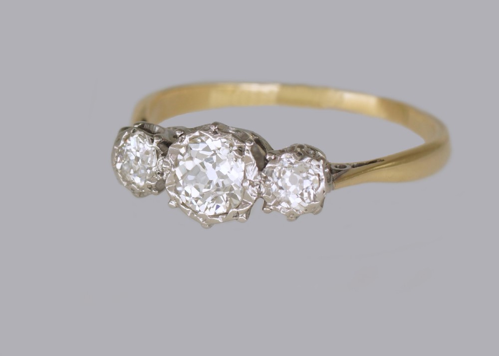 Antique 1.00ct Old European Cut Diamond 18ct Gold Vintage Edwardian Trilogy Ring View III