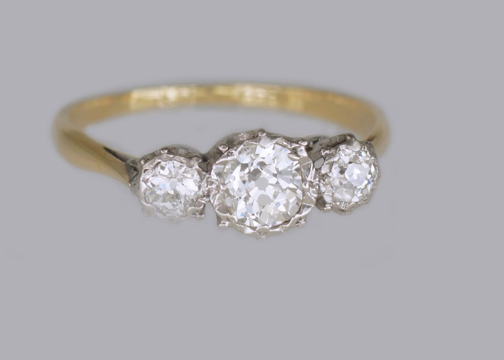 Antique 1.00ct Old European Cut Diamond 18ct Gold Vintage Edwardian Trilogy Ring View IV