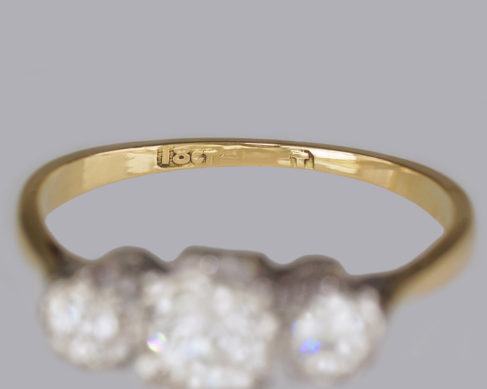 Antique 1.00ct Old European Cut Diamond 18ct Gold Vintage Edwardian Trilogy Ring View XI