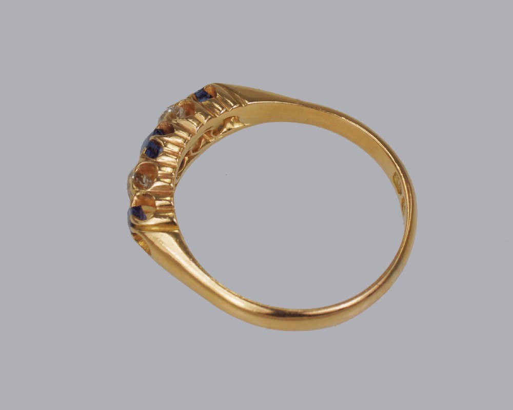 Victoria 18ct Gold Sapphire & Old Mine Cut Diamond Antique Ring Birmingham 1892 View V
