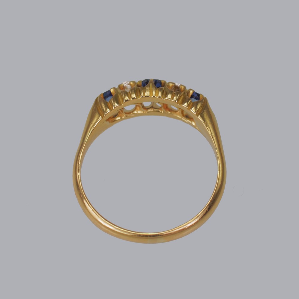 Victoria 18ct Gold Sapphire & Old Mine Cut Diamond Antique Ring Birmingham 1892 View VI