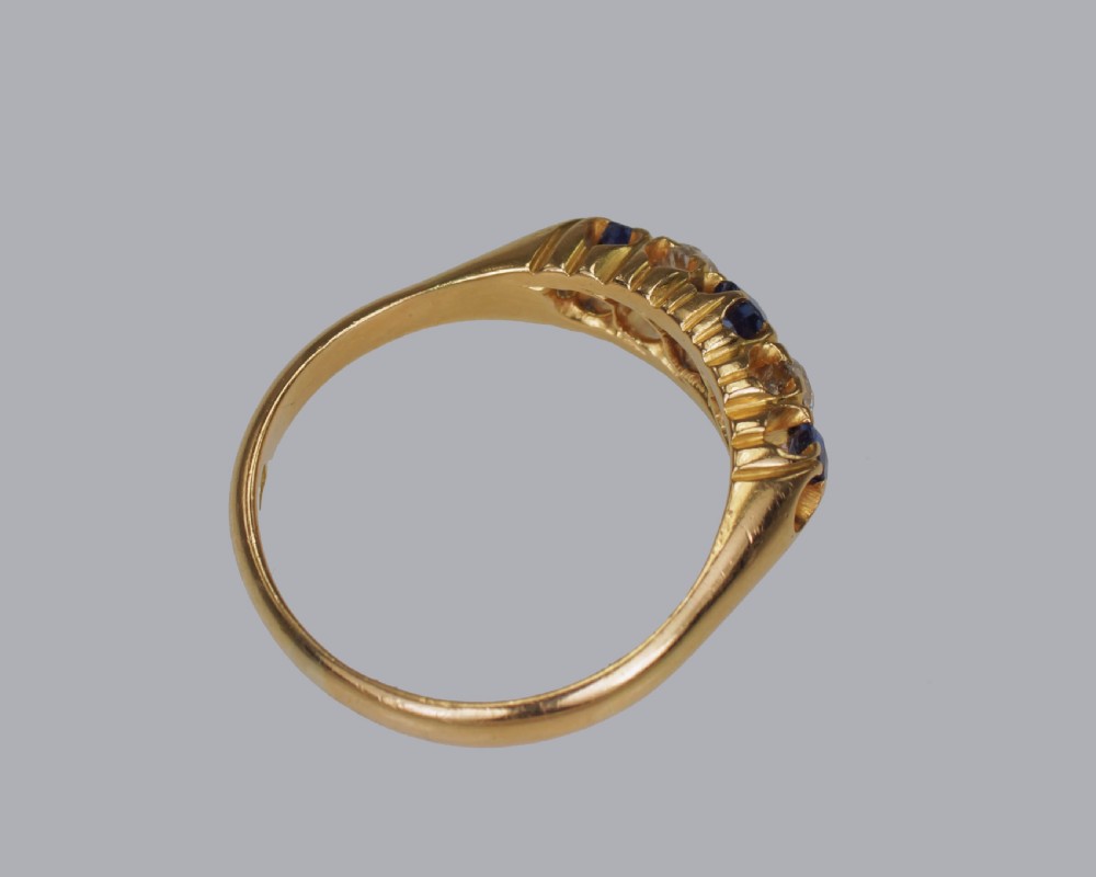 Victoria 18ct Gold Sapphire & Old Mine Cut Diamond Antique Ring Birmingham 1892 View VII