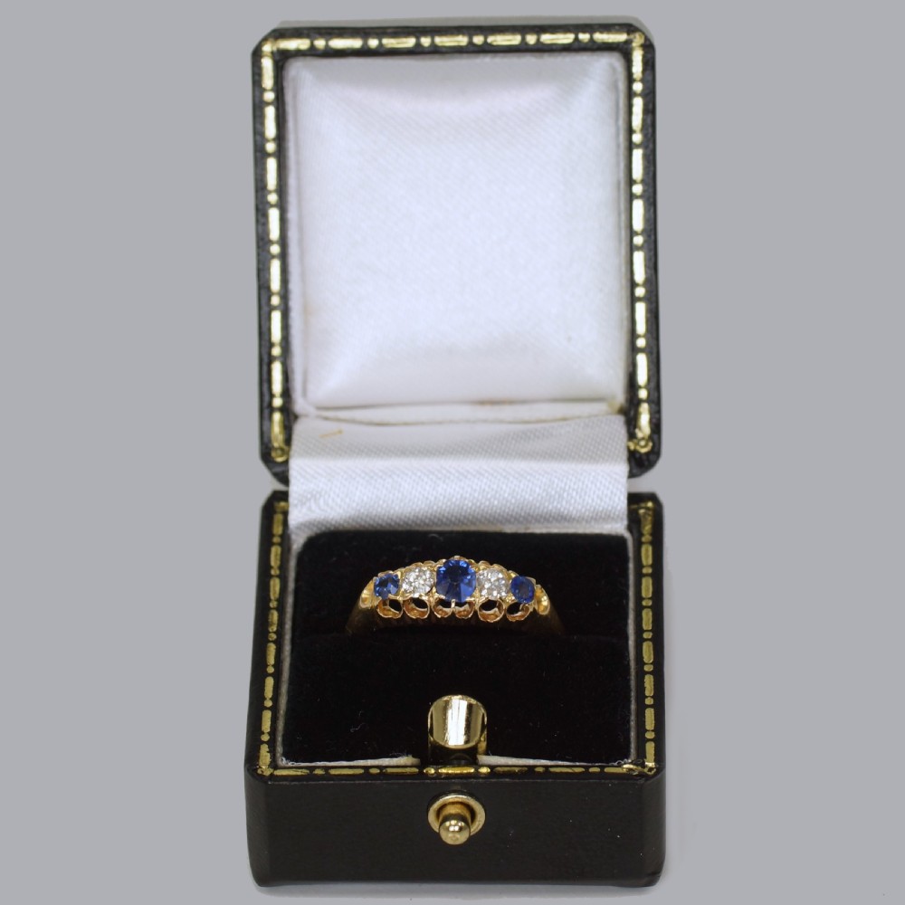 Victoria 18ct Gold Sapphire & Old Mine Cut Diamond Antique Ring Birmingham 1892 View IX