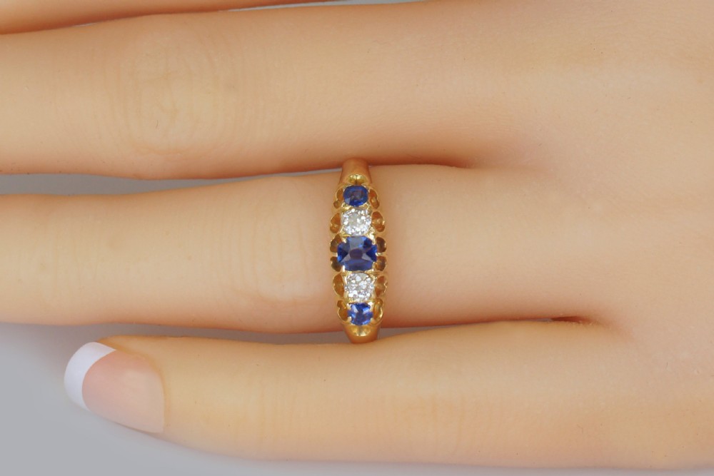 Victoria 18ct Gold Sapphire & Old Mine Cut Diamond Antique Ring Birmingham 1892 View XI