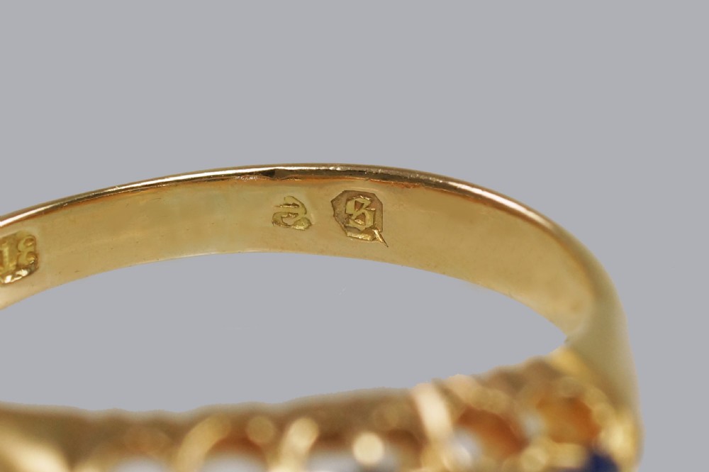 Victoria 18ct Gold Sapphire & Old Mine Cut Diamond Antique Ring Birmingham 1892 View XII