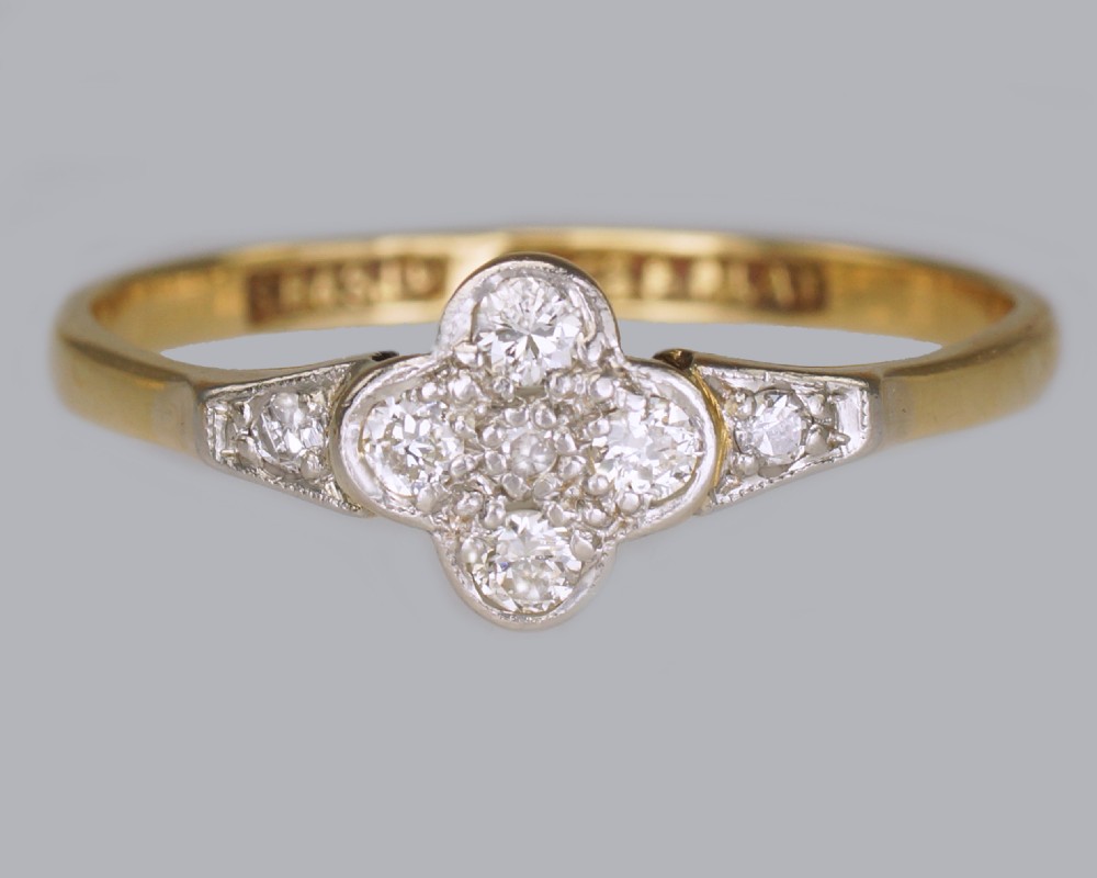 Art Deco 18ct Gold Diamond Vintage Cluster Ring Antique1920's English Daisy Ring