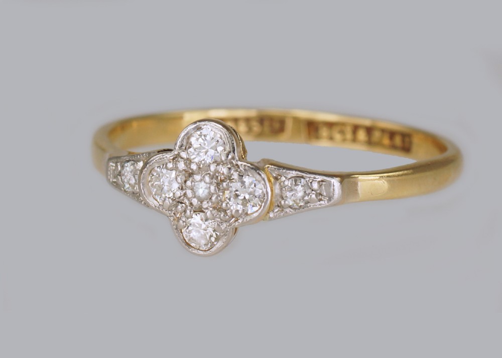 Art Deco 18ct Gold Diamond Vintage Cluster Ring Antique1920's English Daisy Ring View III