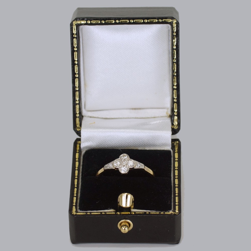 Art Deco 18ct Gold Diamond Vintage Cluster Ring Antique1920's English Daisy Ring View X