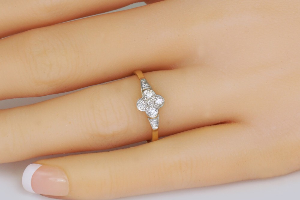 Art Deco 18ct Gold Diamond Vintage Cluster Ring Antique1920's English Daisy Ring View XI