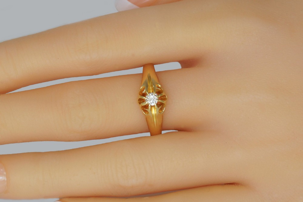 Antique Solitaire 18ct Gold Old Cut Diamond Vintage Ring Size T Hallmarked 1914 View IX